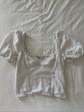 Abercrombie & Fitch White Puff Sleeve Square Neck Crop Top